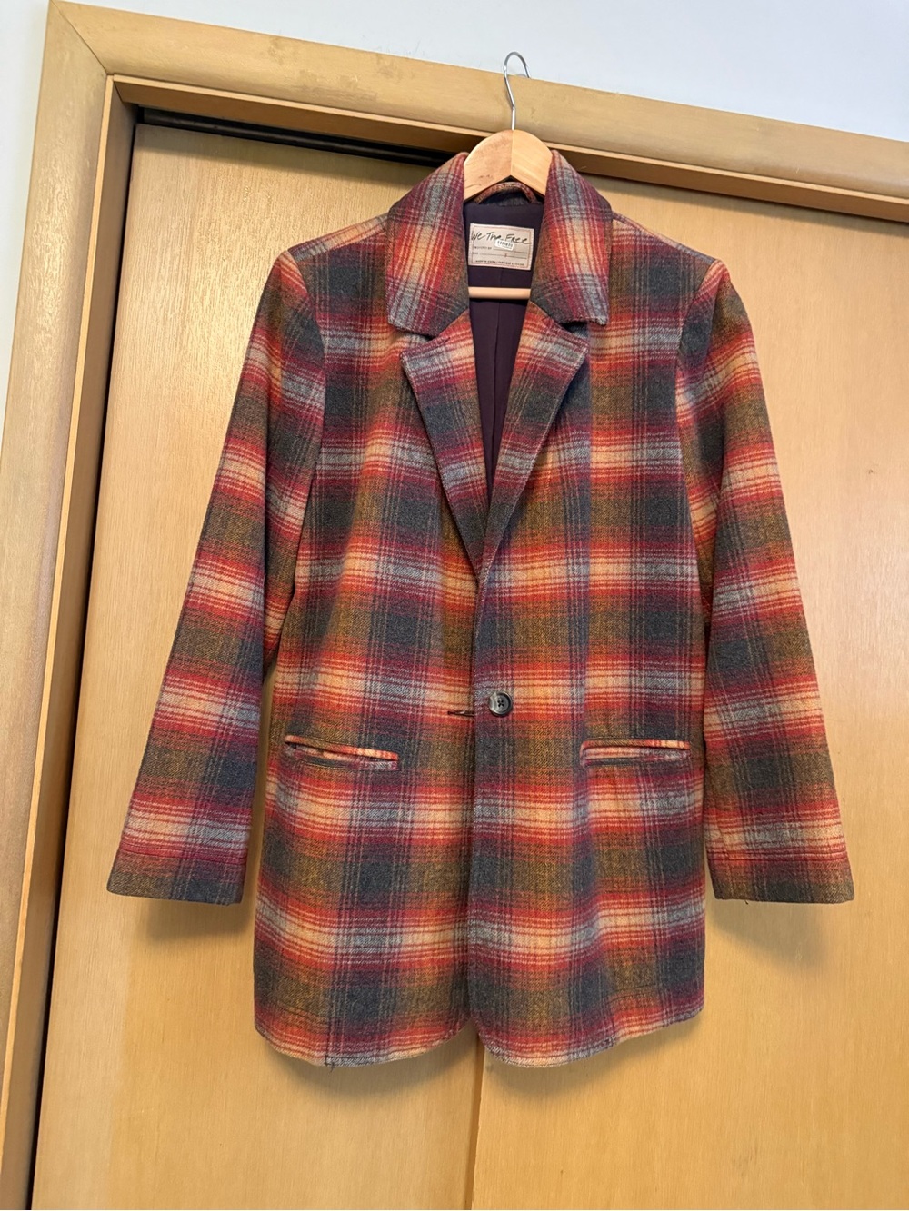 Plaid We The Free Blazer in Red & Green